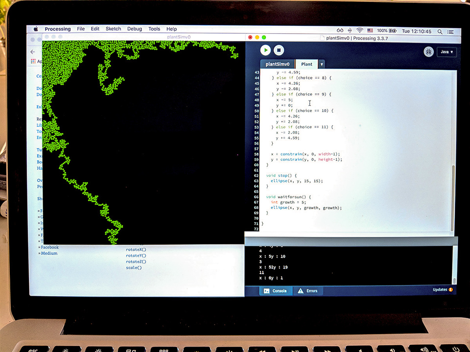 Screenshot of Processing sketch to simulate flock behaviour in Ponyu